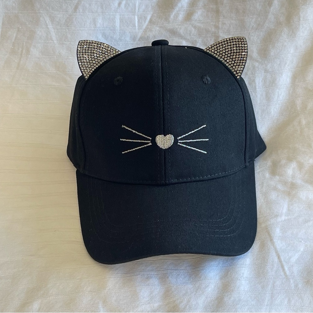 NWT Black Cap with Rhinestone Cat Ears